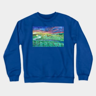 Stream in a Field at Sunset Crewneck Sweatshirt